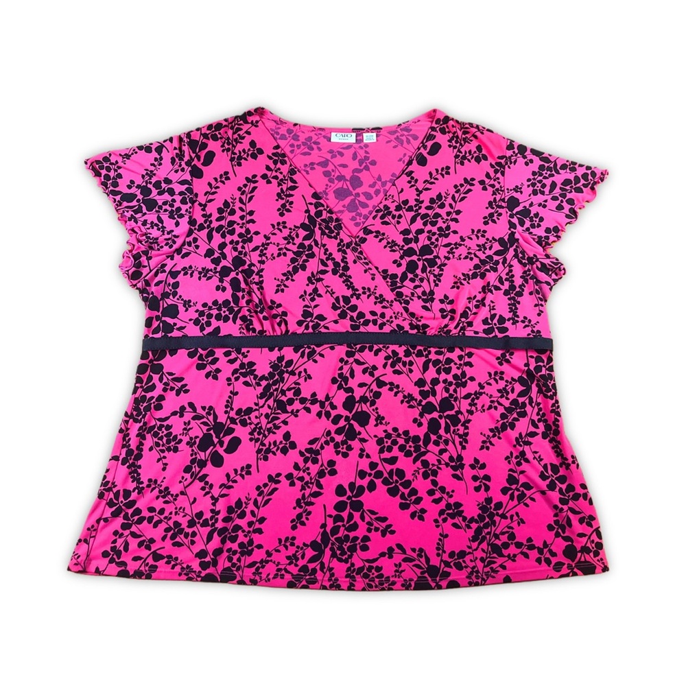 Floral Pink & Black Design baby doll short sleeve top